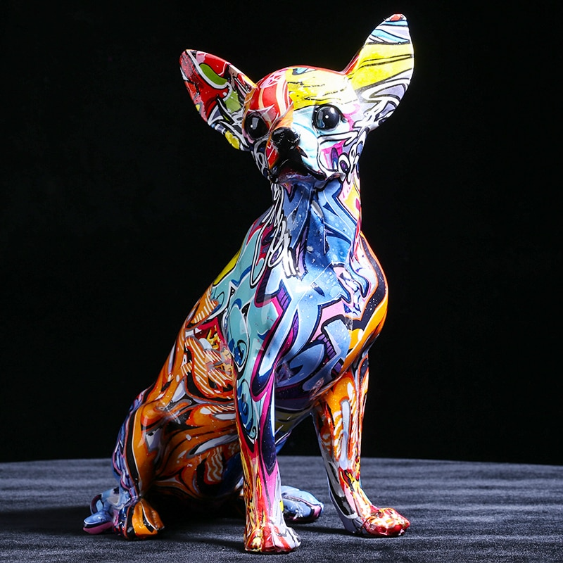 Creative Multi-color Chihuahua Dog Resin Statue