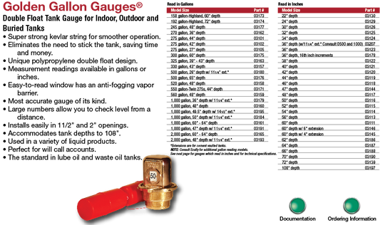 Scully Signal 03156 Golden Gallon Gauge 60" Depth w12" Extension ****