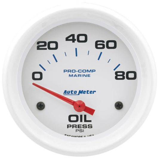 Autometer Marine White 2-5/8in 80PSI Electric Oil Pressure Gauge Universal | 200747