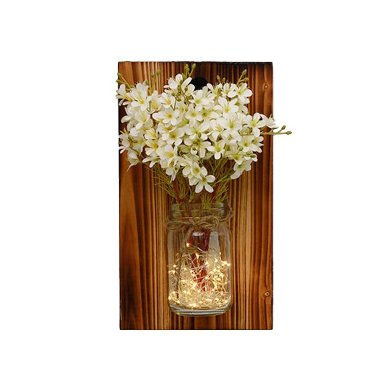 Wood Wall Backplate Floral Jar String Light