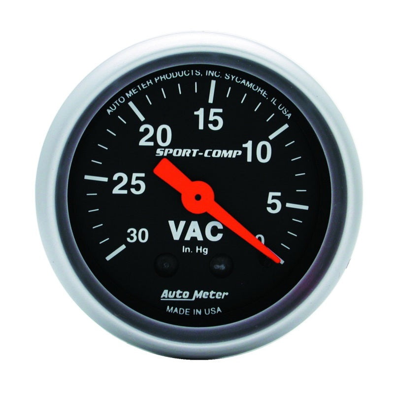 Autometer Sport-Comp 2-1/16in. 30 IN HG Mechanical Vacuum Gauge Universal | 3384