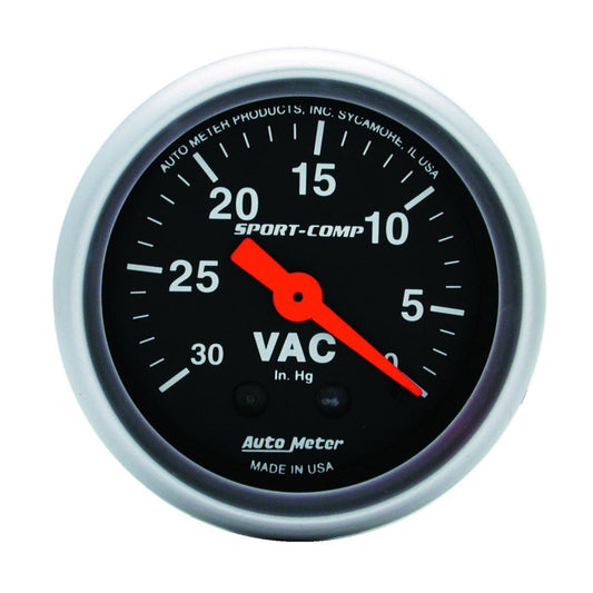 Autometer Sport-Comp 2-1/16in. 30 IN HG Mechanical Vacuum Gauge Universal | 3384