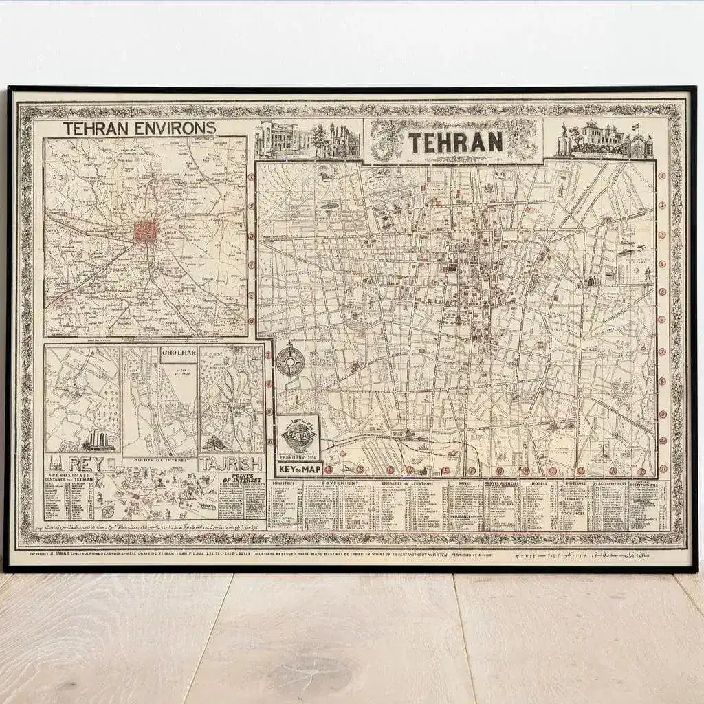 1956 Tehran Map Wall Art Print