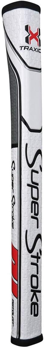 SuperStroke Traxion Pistol GT 1.0 Putter Grip | Improves Feedback and Tack, Enhances Feel and Comfort, No-Taper Technology, 10.50” in Length, Weighs 83g| White/Grey/Red (71200)