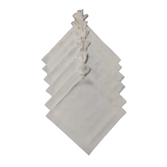 6 White Cotton Napkins with Tassel