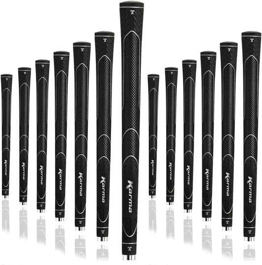 Karma Super Lite Golf Grips & Grip Kits, Swing the Golf Club Faster by Reducing Overall Weight, Increase Swing Weight and Head Feel, Standard, Midsize, Oversize, Black Light Weight Rubber Grips
