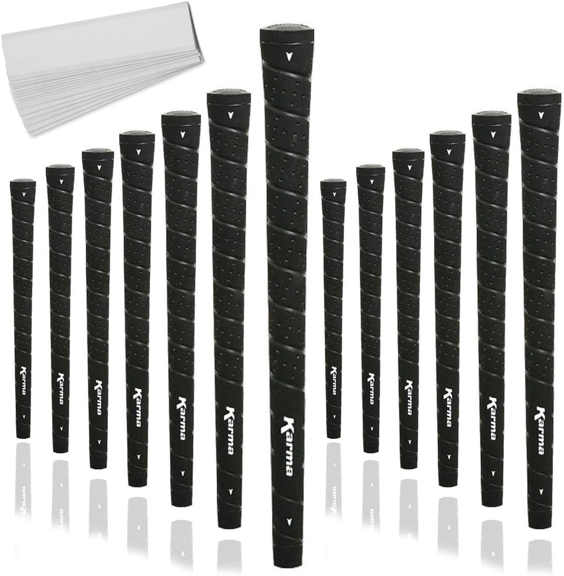 Karma Wrap Black Standard Golf Grips, 13 Pack with 13 Golf Grip Tape Strips