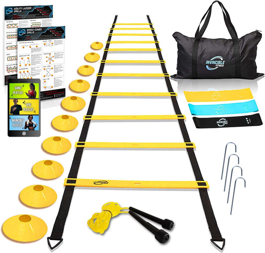 Invincible Fitness Agility Ladder Set - Speed, Coordination Training with Agility Cones and Carry Bag - Ideal for Soccer, Football, and Personal Trainers Workout