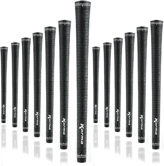 Karma Velour Full Cord Golf Grips & Grip Kit, Black Standard Size All Weather Non-Slip Corded Rubber Replacement Golf Club Grips