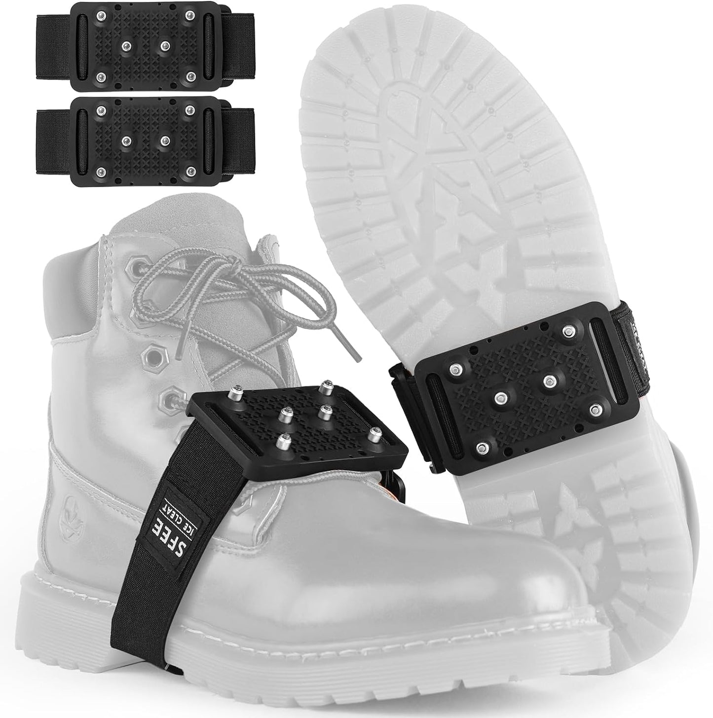 Sfee Ice Cleats Crampons, Easily Rotate Ice Grippers Ice Cleats for Shoes and Boots with Tungsten Studs Shoe Spikes Traction Cleats for Snow and Ice with Adjustable Straps for Frequent Indoor/Outdoor
