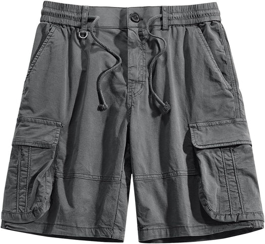 Mens Shorts Workout Athletic Casual Pants Zipper Button Multi-Pockets Drawstring Cotton Cargo Shorts