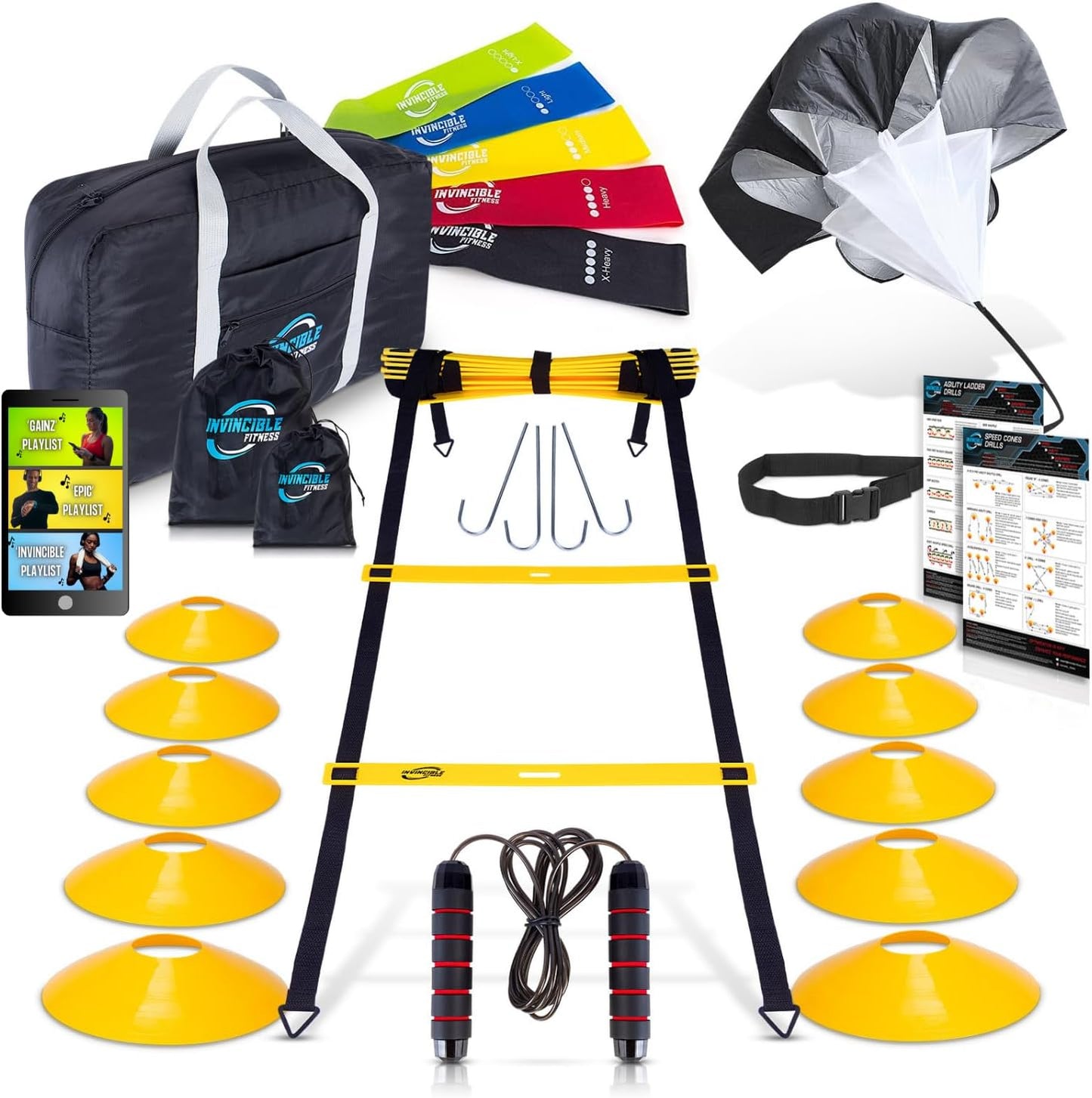 Invincible Fitness Agility Ladder Set - Speed, Coordination Training with Agility Cones and Carry Bag - Ideal for Soccer, Football, and Personal Trainers Workout