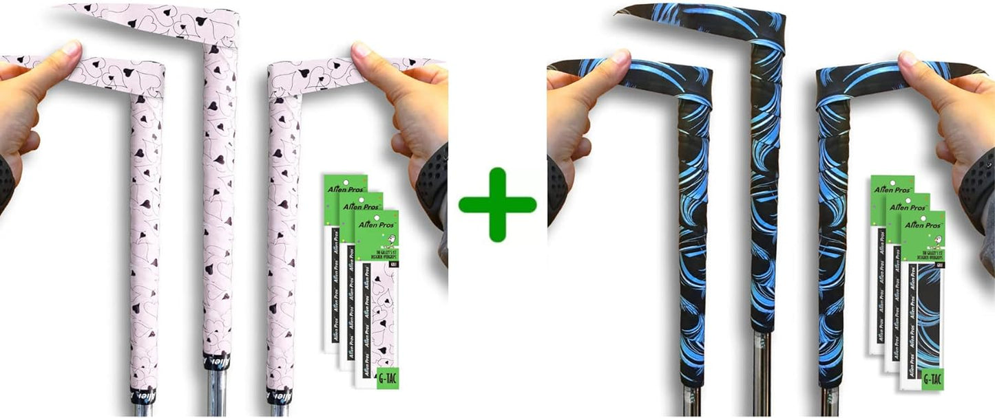 ALIEN PROS 6 Pack Lovely Hearts & Blue Waves Mix Golf Grip Wrapping Tapes - ReGrip in 1 Minute