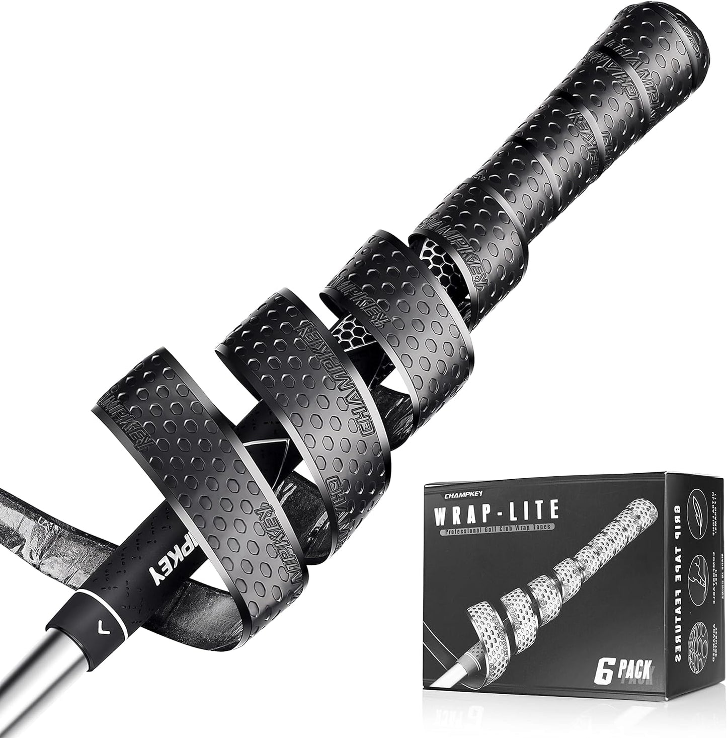 CHAMPKEY WRAP-LITE 40” Golf Grip Wrap Tape 6 Pack | Premium Polyurethane Golf Club Grips | High Traction and Comfortable Wrap Golf Grips