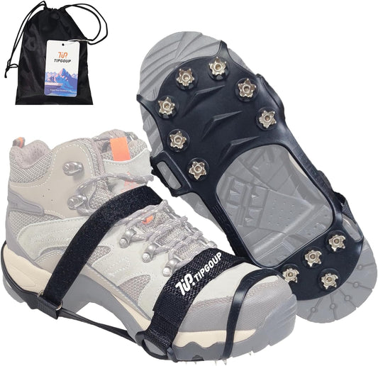 Ice Cleats for Shoes and Boots Crampons Non Slip Grippers Rubber Shoe Grips Traction for Ice Snow Winter Hiking Climbing Ice Fishing M with 4traps