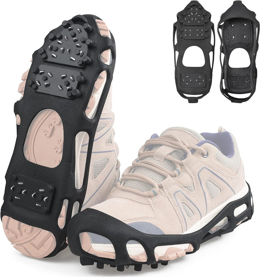 Ice Cleats Snow Traction Cleats Crampons Walk Traction Cleat for Walking on Snow and Ice Anti-Slip 28 Steel Winter Walking Boots Cleats for Men Women Hiking, Jogging