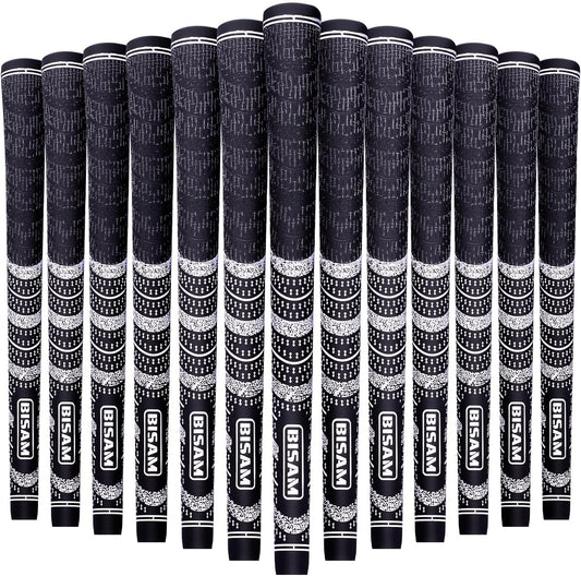 BISAM 3 Cotton Thread Tech, Multi Compound Golf Grips, Midsize, Set of 13 grips, Cross Corded Rubber Technology, Soft Rubber Golf Clubs Grips