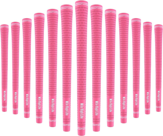 Mile High Life Golf Grips | Standard Golf Club Grips | 3 Pack or 13 Pack Golf Grips Bundle | Entry Level Rubber Golf Grip for Men, Women, Juniors(13 Pack Pink)