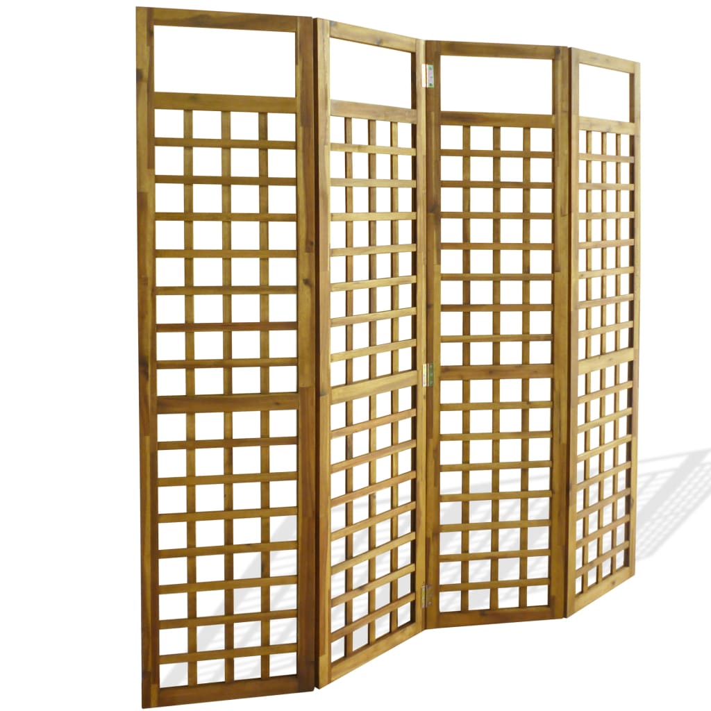 4-Panel Room Divider / Trellis Solid Acacia Wood 160x170 cm