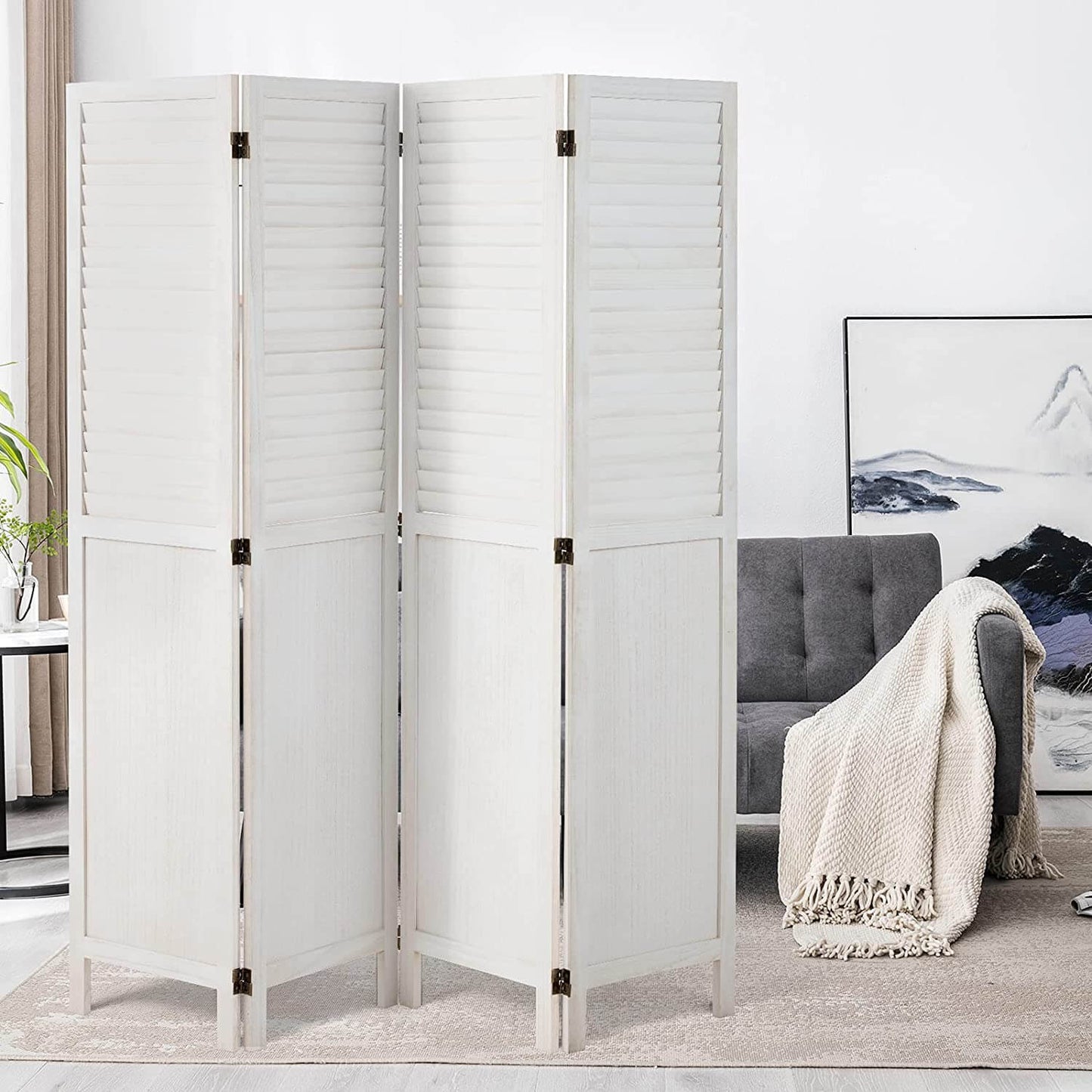 4 Panels Room Divider 5.6ft Folding Privacy Screen with 360 Degree Hinges, White