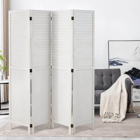 4 Panels Room Divider 5.6ft Folding Privacy Screen with 360 Degree Hinges, White