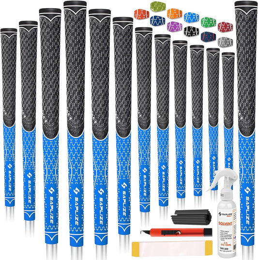 SAPLIZE Hybrid Golf Grips (CL07) - Set of 13, Innovative Design, Cross Corded Rubber Technology, Options of 11 Colors, Standard/Midsize, Basic/Deluxe Kit for Choice, MultiCompound Golf Club Grips
