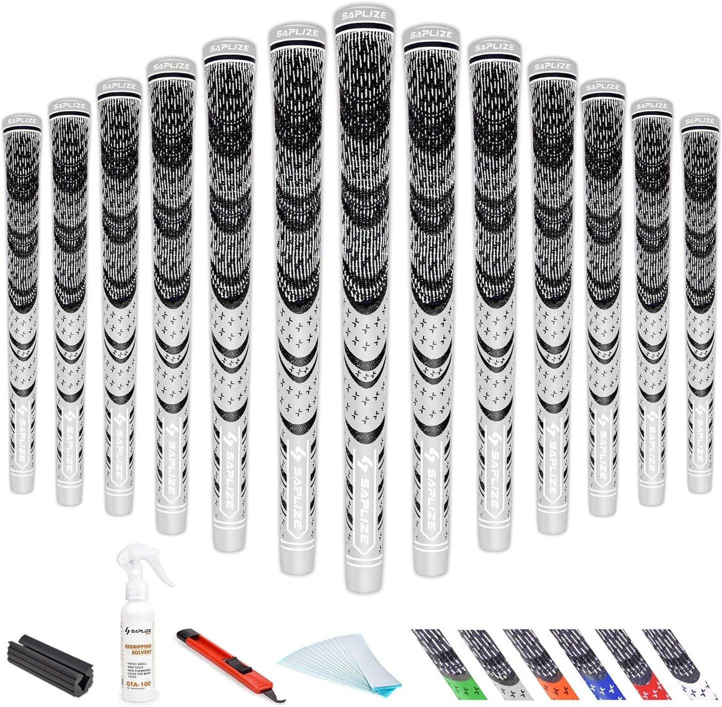 SAPLIZE Golf Grips, Choose Between 13 Grips and 13 Grips with Full Regripping Kit, 6 Colors Optional, Standard/Midsize, All Weather Multi Compound Hybrid Golf Club Grips