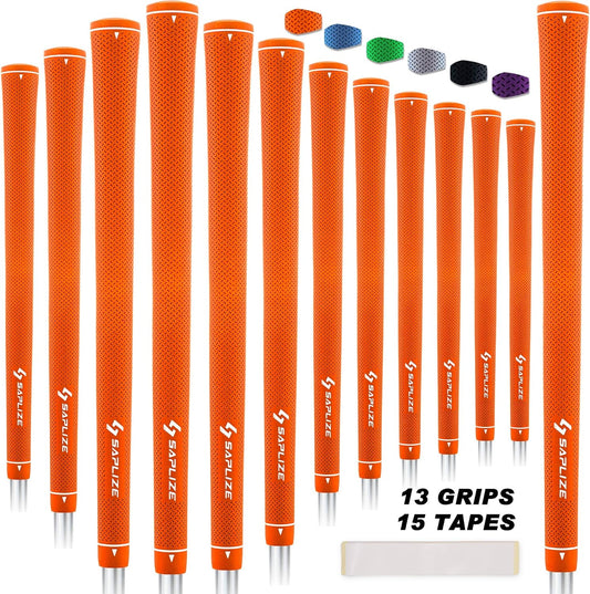 SAPLIZE CC02 Rubber Golf Grips, Options of Upgrade kit(13 Grips with 15 Tapes) or Deluxe Kit(13 Grips with Solvent kit) 6 Pure Colors Available, Standard/Midsize Anti-Slip Rubber Golf Club Grips