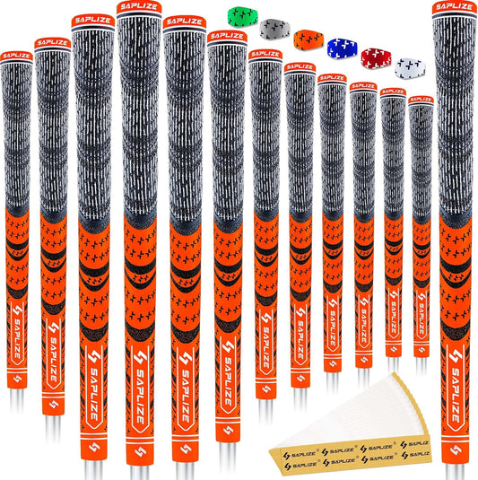 SAPLIZE Cross Corded Golf Grips 13 Pack, Low Taper Design, Choose from 13 Grips with 15 Tapes or 13 Grips with All Kits, 3 Sizes 6 Colors Options, Multi-Compound Hybrid Golf Club Grips, CL03 Series