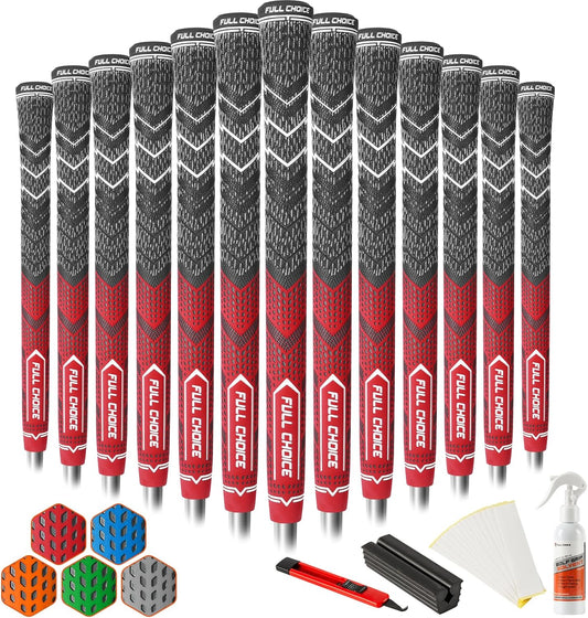 Cross Corded Golf Grips 13 Pack, Low Taper Design, Choose from 13 Grips or 13 Grips with All Kits, 3 Sizes 5 Colors Options, Multi-compound Hybrid Golf Club Grips, CG01 Series