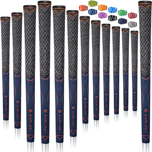 SAPLIZE Hybrid Golf Grips (CL07) - Set of 13, Innovative Design, Cross Corded Rubber Technology, Options of 11 Colors, Standard/Midsize, Basic/Deluxe Kit for Choice, MultiCompound Golf Club Grips