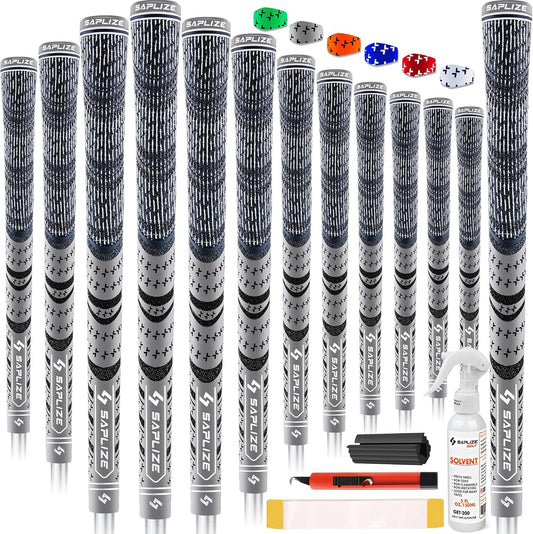SAPLIZE Cross Corded Golf Grips 13 Pack, Low Taper Design, Choose from 13 Grips with 15 Tapes or 13 Grips with All Kits, 3 Sizes 6 Colors Options, Multi-Compound Hybrid Golf Club Grips, CL03 Series