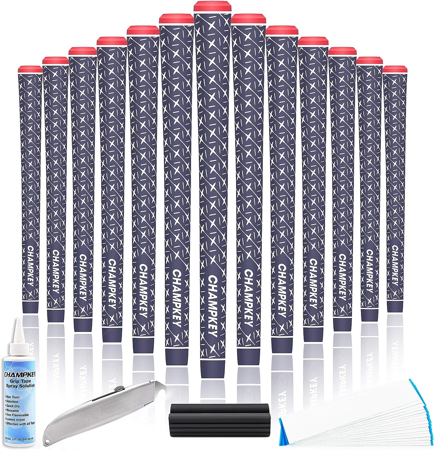 CHAMPKEY X Rubber Golf Grips 13 Pack | All Weather Performance Golf Club Grips | Choose Between 13 Grips with 15 Tapes and 13 Grips with All Repair Kits