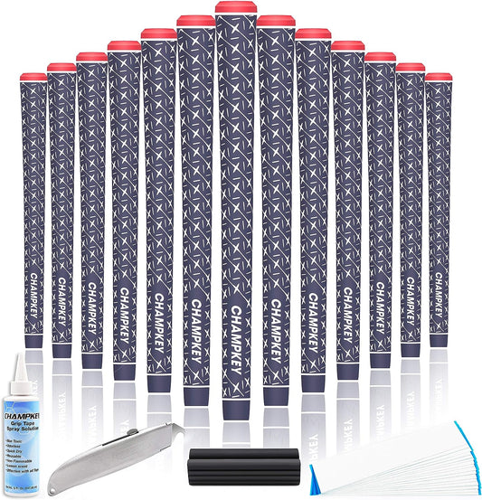 CHAMPKEY X Rubber Golf Grips 13 Pack | All Weather Performance Golf Club Grips | Choose Between 13 Grips with 15 Tapes and 13 Grips with All Repair Kits