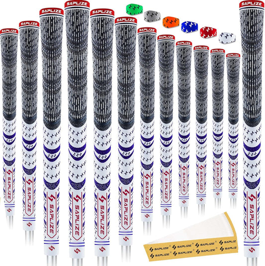 SAPLIZE Cross Corded Golf Grips 13 Pack, Low Taper Design, Choose from 13 Grips with 15 Tapes or 13 Grips with All Kits, 3 Sizes 6 Colors Options, Multi-Compound Hybrid Golf Club Grips, CL03 Series