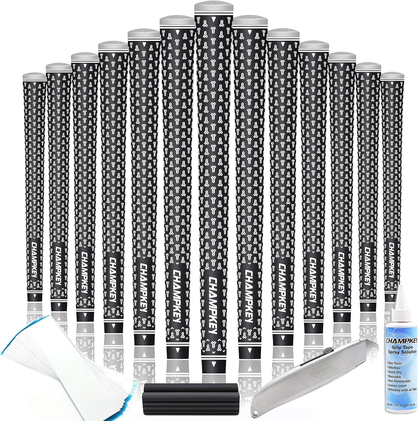 CHAMPKEY Y-360 Rubber Golf Grips 13 Pack Come with All Repair Kits - All Weather Performance, High Feedback and Traction Golf Club Grips