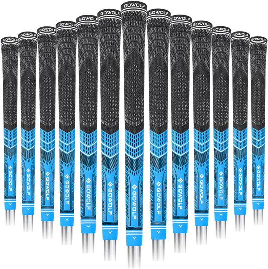 Corded Rubber Golf Grips 13 Pack, Low Taper Design, Multi-Compound Hybrid Golf Club Grips, with Free 15 Tapes