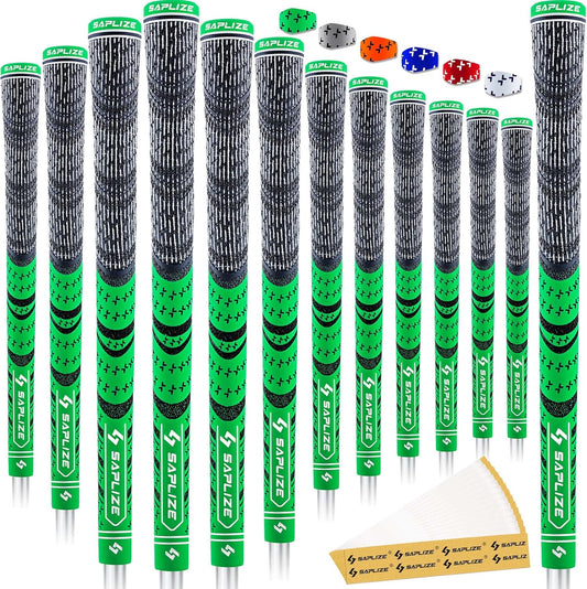 SAPLIZE Cross Corded Golf Grips 13 Pack, Low Taper Design, Choose from 13 Grips with 15 Tapes or 13 Grips with All Kits, 3 Sizes 6 Colors Options, Multi-Compound Hybrid Golf Club Grips, CL03 Series