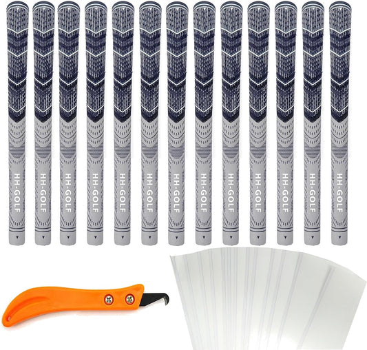 HH-GOLF ® Golf Grip Kits for Regripping Golf Clubs, 13pcs All Weather Standard Size Golf Grips for Clubs Wedges Drivers Irons Hybrids Compound corded golf grip with13pcs Grip Tapes and Hook Blade