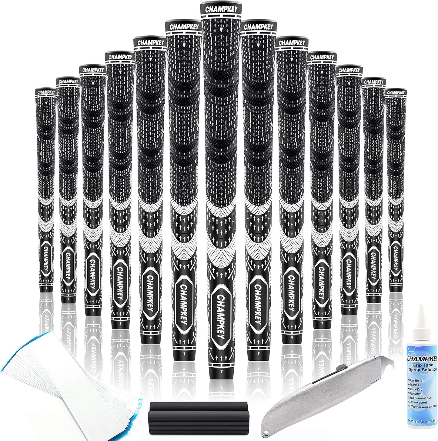 CHAMPKEY Premium Hybrid Golf Grips 13 Pack - All Weather Performance Golf Club Grips - Choose Between 13 Grips with Full Kits and 13 Grips