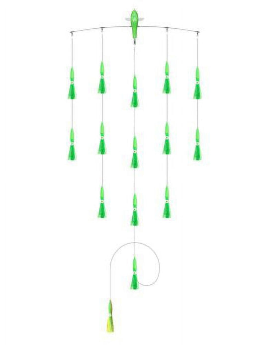 BLUEWING 36in Fishing Spreader Bar Splasher Baits Bulb Squids and Trolling Birds Spreader Bar for Offshore Trolling, Green