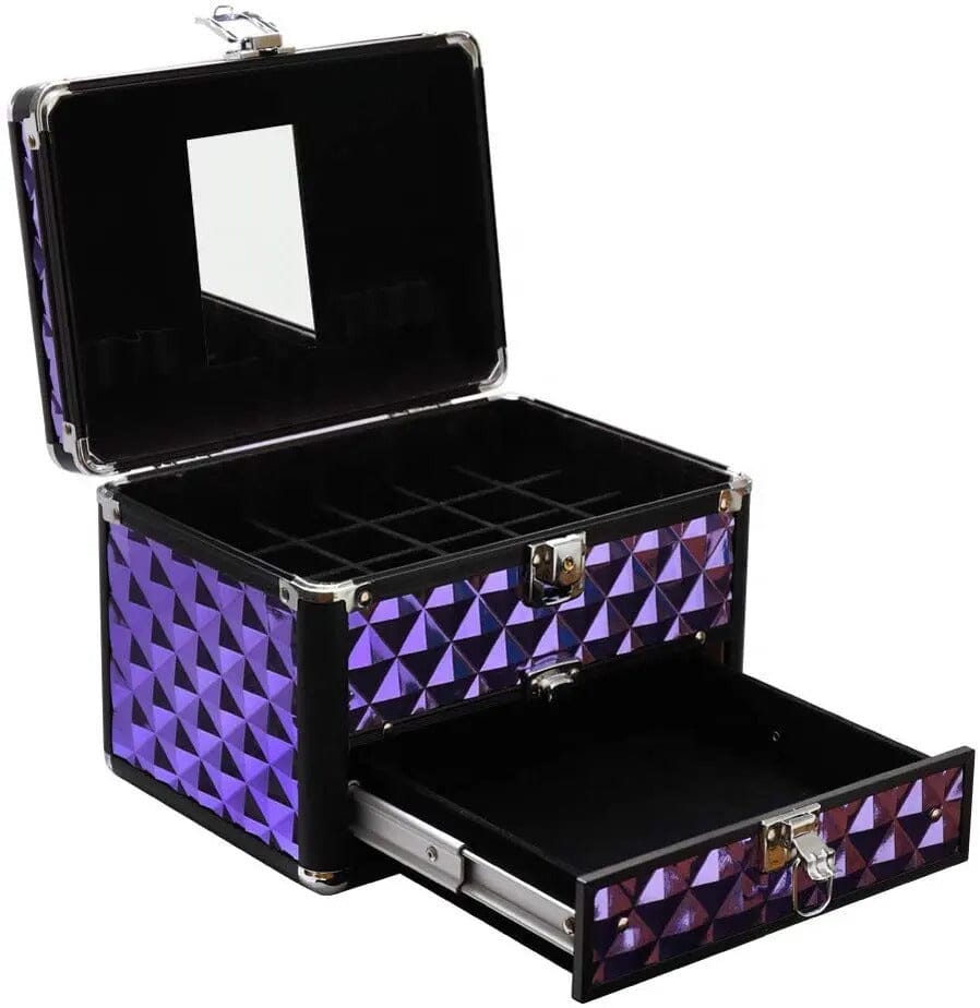 2in1 Purple Diamond Pattern Makeup Case with Mirror
