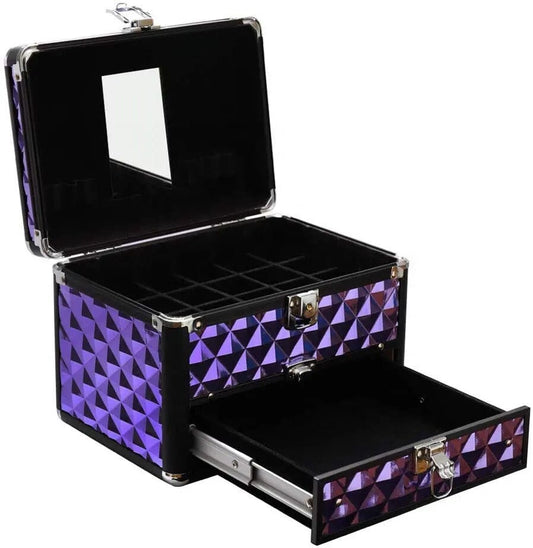 2in1 Purple Diamond Pattern Makeup Case with Mirror