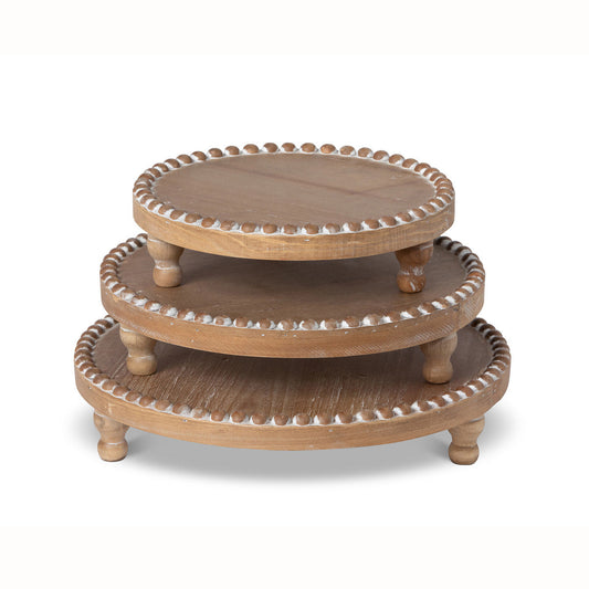 Beaded Wood Round Stand/Serving Tray