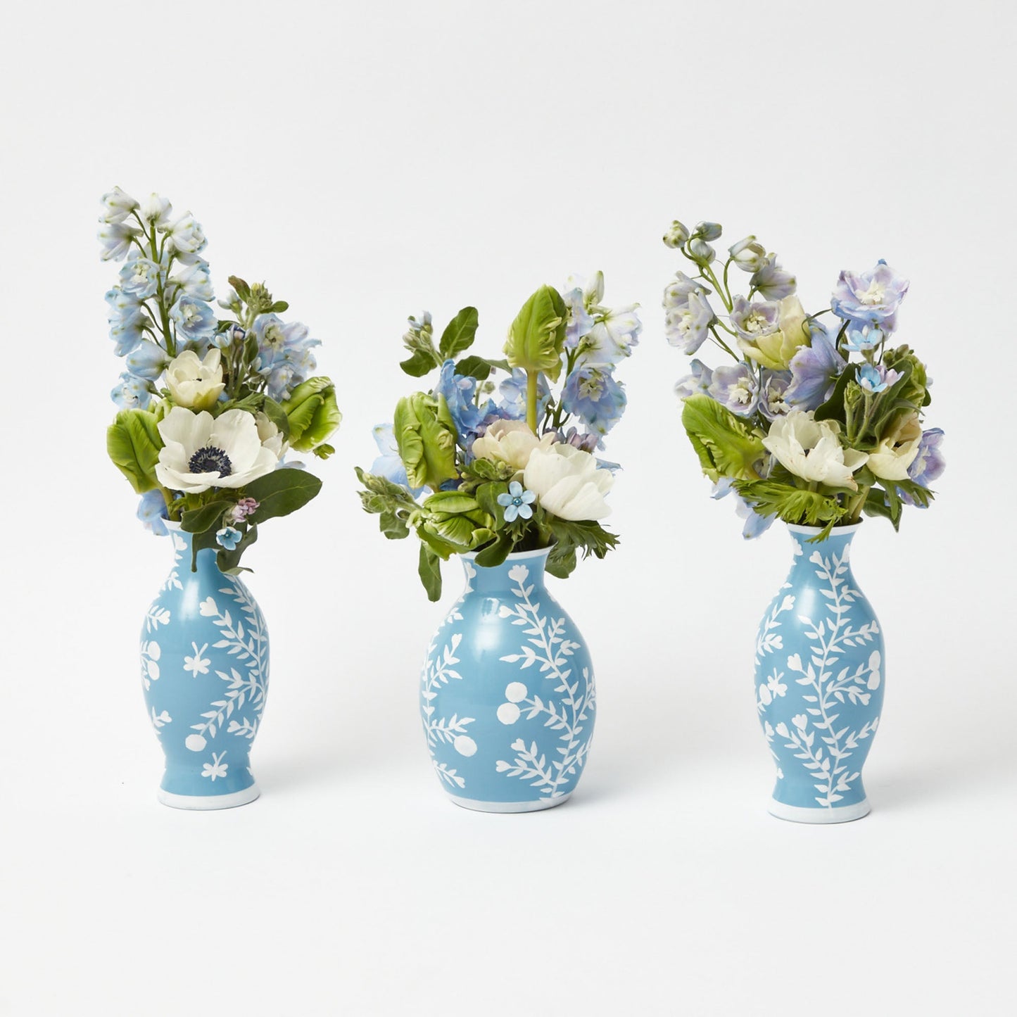 Pale Blue Hand Painted Tole Bud Vases (Set of 3)