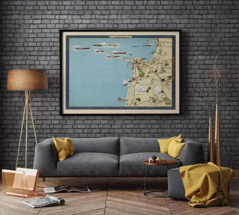 Haifa Map Print| Israel Map Posters| Canvas Print Wall Art