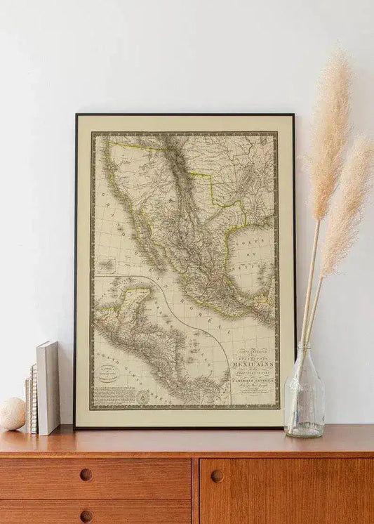 Historical Map of Mexico 1821| Old Map Wall Decor