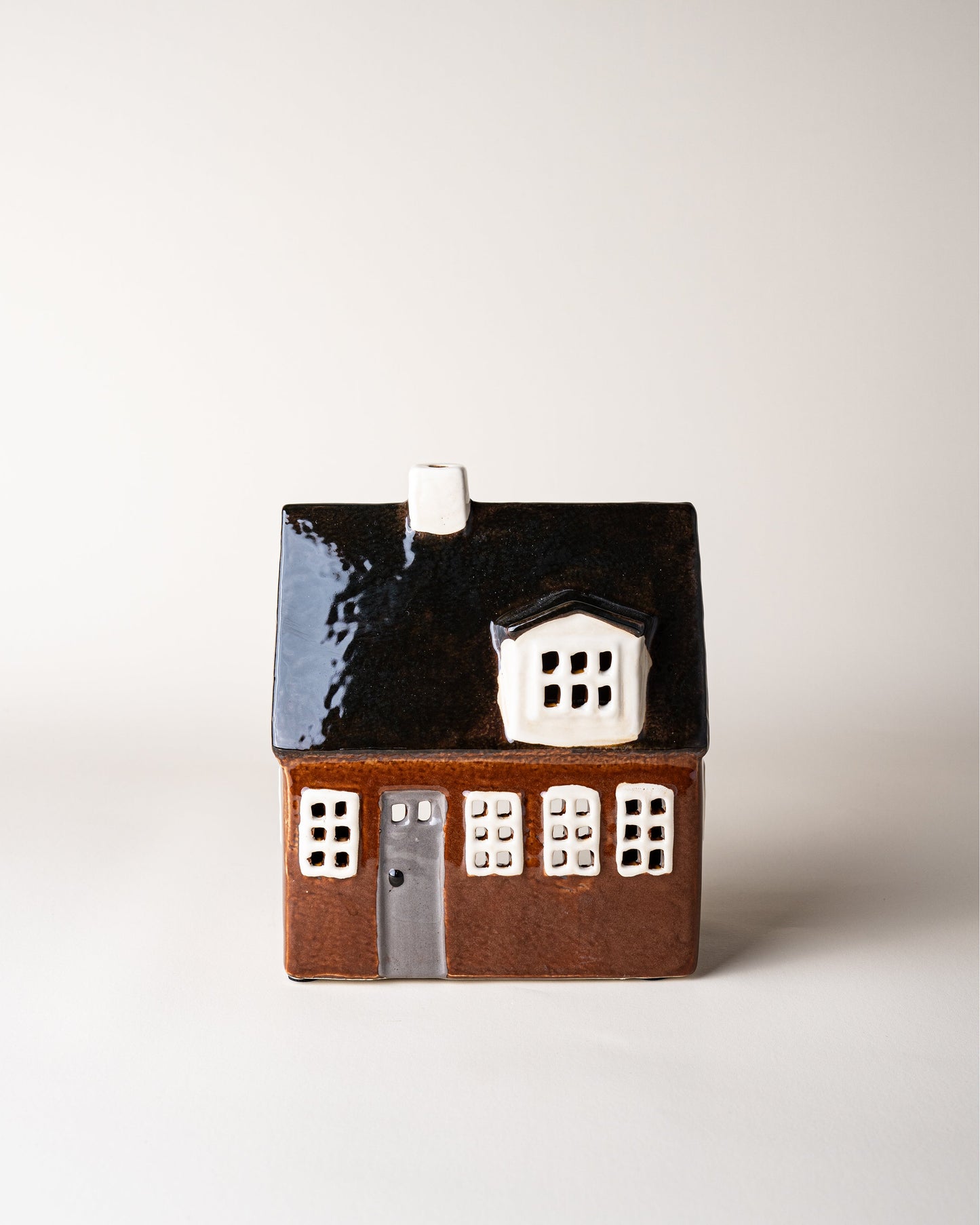 House Tealight Holder Brown/Black Roof