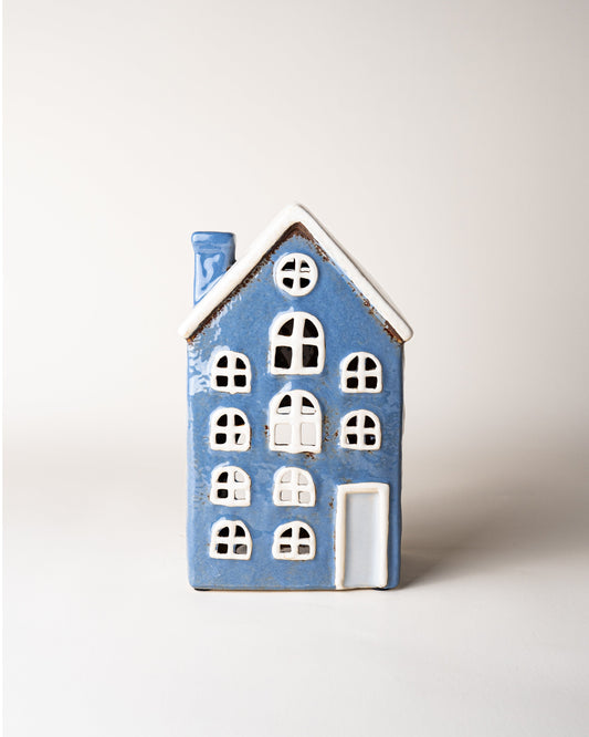 House Tealight Holder Dark Blue/Grey Door