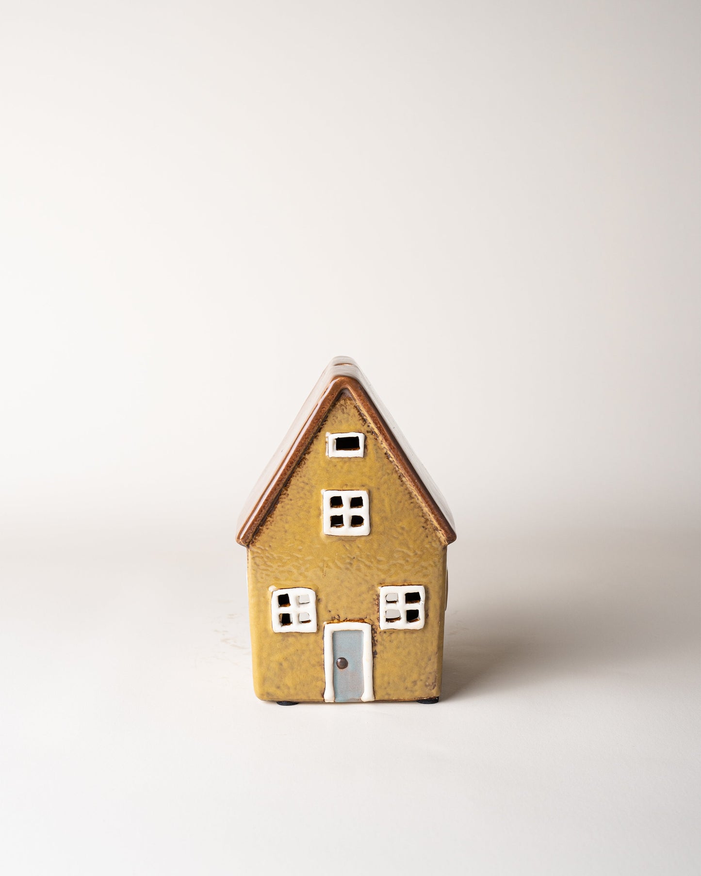 House Tealight Holder Yellow/Brown Roof